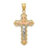 Image of 14K Yellow, White & Rose Gold Shiny-Cut Crucifix Pendant D3645
