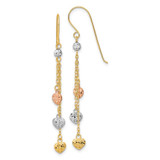 Image of 55mm 14k Yellow, White & Rose Gold Shiny-Cut Triple Heart Dangle Hook Earrings