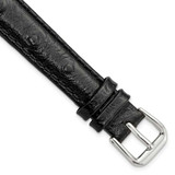 Image of 14mm 6.75" Black Ostrich Style Grain Leather Silver-tone Buckle Watch Band