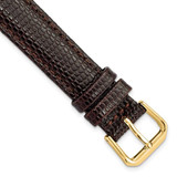 Image of 15mm 7.5" Brown Lizard Style Grain Leather Gold-tone Buckle Watch Band