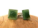 Image of 15mm Sterling Silver & Genuine Natural Nephrite Jade Pyramid Stud Earrings