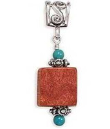 Image of 16"+2"Extension Leather Necklace with Simulated Turquoise and Square Sponge Coral 925 Sterling Silver - LIMITED STOCK