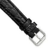 Image of 16mm 7.5" Black Alligator Style Grain Leather Silver-tone Buckle Watch Band