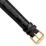 Image of 16mm 7.5" Black Croc Style Leather Dark Stitch Gold-tone Buckle Watch Band