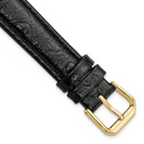 Image of 16mm 7.5" Black Ostrich Style Grain Leather Gold-tone Buckle Watch Band
