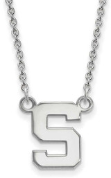 Image of 18" 10K White Gold Michigan State University Sm Pendant Necklace LogoArt 1W015MIS-18
