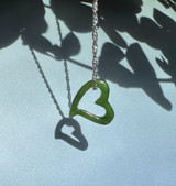 18 inch 13mm Natural Untreated Nephrite Jade Cutout Heart Pendant Necklace