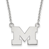 Image of 18" 14K White Gold Michigan University Of Small Pendant Necklace LogoArt 4W015UM-18