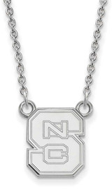 Image of 18" 14K White Gold North Carolina State University Pendant Necklace LogoArt 4W015