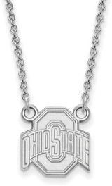 Image of 18" 14K White Gold Ohio State University Small Pendant Necklace LogoArt 4W015OSU-18