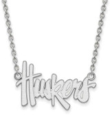 Image of 18" 14K White Gold University of Nebraska Large Pendant Necklace LogoArt 4W010UNE-18