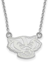 Image of 18" 14K White Gold University of Wisconsin Sm Pendant Necklace LogoArt 4W066UWI-18
