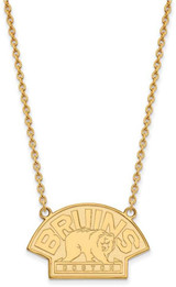 Image of 18" 14K Yellow Gold NHL Boston Bruins Large Pendant Necklace by LogoArt 4Y042BRI-18