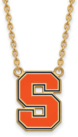 Image of 18" Gold Plated Sterling Silver Syracuse U Large Enamel Pendant Necklace by LogoArt