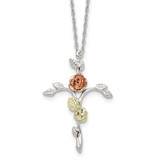 Image of 18" Landstroms Mt Rushmore Black Hills 925 Silver&12K Gold Floral Cross Necklace QBH162-18