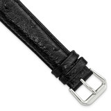 Image of 18mm 7.5" Black Ostrich Style Grain Leather Silver-tone Buckle Watch Band