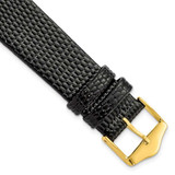 Image of 18mm 7.5" Flat Black Lizard Style Grain Leather Gold-tone Buckle Watch Band