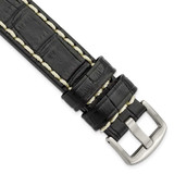 Image of 18mm 8" Black Matte Gator Style Grain Leather Silver-tone Buckle Watch Band