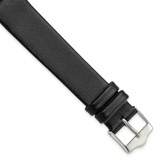 Image of 18mm 8.25" Long Flat Black Leather Silver-tone Buckle Watch Band