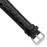 Image of 18mm 8.5" Long Black Alligator Style Grain Leather Silver-tone Buckle Watch Band