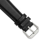 Image of 19mm 6.75" Short Black Smooth Leather Silver-tone Buckle Watch Band