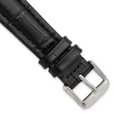 Image of 19mm 7.5" Black Matte Gator Style Grain Leather Silver-tone Buckle Watch Band