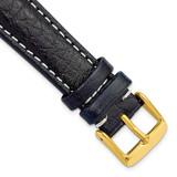 Image of 19mm 7.5" Navy Sport Leather White Stitch Gold-tone Buckle Watch Band