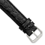 Image of 19mm 8.5" Long Black Alligator Style Grain Leather Silver-tone Buckle Watch Band