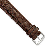 Image of 19mm 9.5" Brown Alligator Style Grain Leather Silver-tone Buckle Watch Band