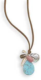 Image of 20"+2"Extension Brown Suede Necklace with Multi Bead Drop 925 Sterling Silver - LIMITED STOCK