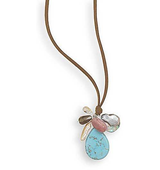 Image of 20"+2"Extension Brown Suede Necklace with Multi Bead Drop 925 Sterling Silver - LIMITED STOCK