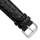 Image of 20mm 6.75" Black Alligator Style Grain Leather Silver-tone Buckle Watch Band