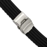 Image of 20mm 7.25" Black Striped Silicone Silver-tone Deploy Buckle Watch Band