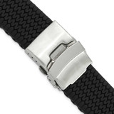 Image of 20mm 7.25" Black Tread Design Silicone Silver-tone Deploy Buckle Watch Band
