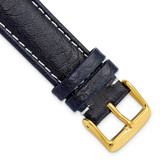 Image of 20mm 7.5" Navy Sport Leather White Stitch Gold-tone Buckle Watch Band