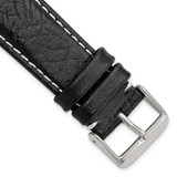 Image of 22mm 6.75" Short Black Leather White Stitch Silver-tone Buckle Watch Band