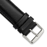 22mm 8.5 inch Long Black Leather Chrono Silver-tone Buckle Watch Band