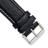 Image of 24mm 7.5" Navy Sport Leather White Stitch Silver-tone Buckle Watch Band
