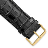 Image of 28mm 7.5" Black Crocodile Style Leather Chrono Gold-tone Buckle Watch Band