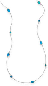 Image of 46" Multishape Synthetic Blue Opal Necklace 925 Sterling Silver