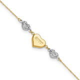Image of 9" + 1" 14K Yellow & White Gold Shiny-Cut Puffed Heart LOVE Anklet