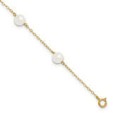 Image of 9" 14K Yellow Gold 6-Station White Cultured Freshwater Pearl Anklet