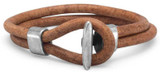 Image of 9" Mens Leather and Silver-Tone Bracelet