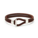 Image of 9" Mens Leather and Silver-Tone Bracelet
