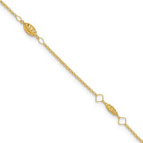 Image of 9"+1" 14K Yellow Gold Circle Chain Shiny-Cut Rice Puffed Beads Anklet