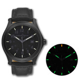Image of ArmourLite Field Series Tritium Mens Watch AL115 - Swiss Made - 42mm - Blackout Dial - Shatterproof Armourglass - Black Genuine Leather Band