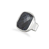 Image of Size 8 Banded Black Onyx Hammered Ring with Matte Finish Band 925 Sterling Silver