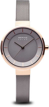 Image of Bering Time Watch - Solar Ladies Pink Case and Grey Mesh Band 14631-369
