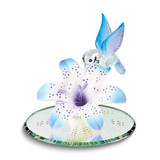 Image of Blue and Purple Hummingbird and Lily w/ Base Glass Figurine