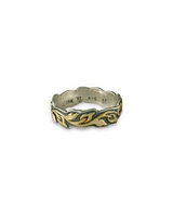 Image of Borderless 18K Gold Flower (Floral) & Sterling Silver Wedding Band Ring - Size 7.5